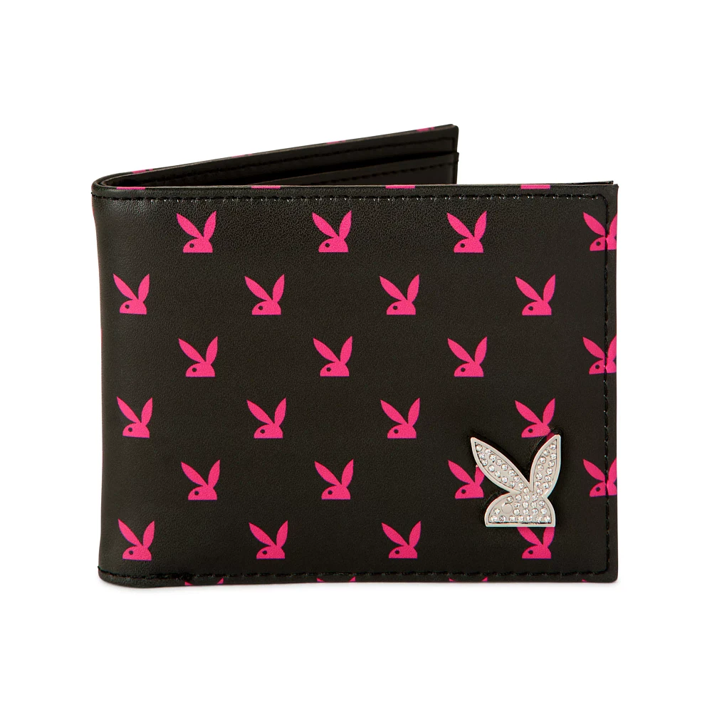 Black and Pink Rhinestone Playboy Bunny Bifold Wallet