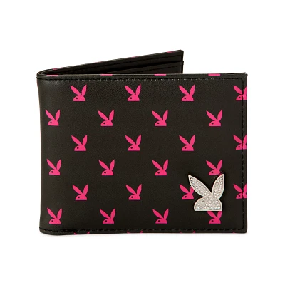 Black and Pink Rhinestone Playboy Bunny Bifold Wallet