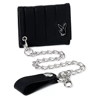 Black Playboy Striped Debossed Trifold Chain Wallet