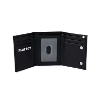 Black Playboy Striped Debossed Trifold Chain Wallet
