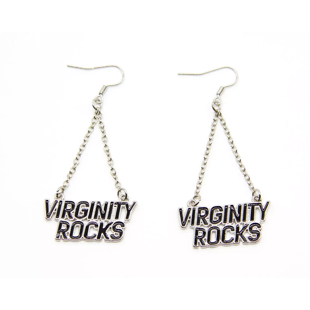 Silvertone Virginity Rocks Dangle Earrings - Danny Duncan
