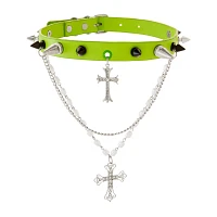 CZ Pearl-Effect Cross Dangle Chain Choker Necklace