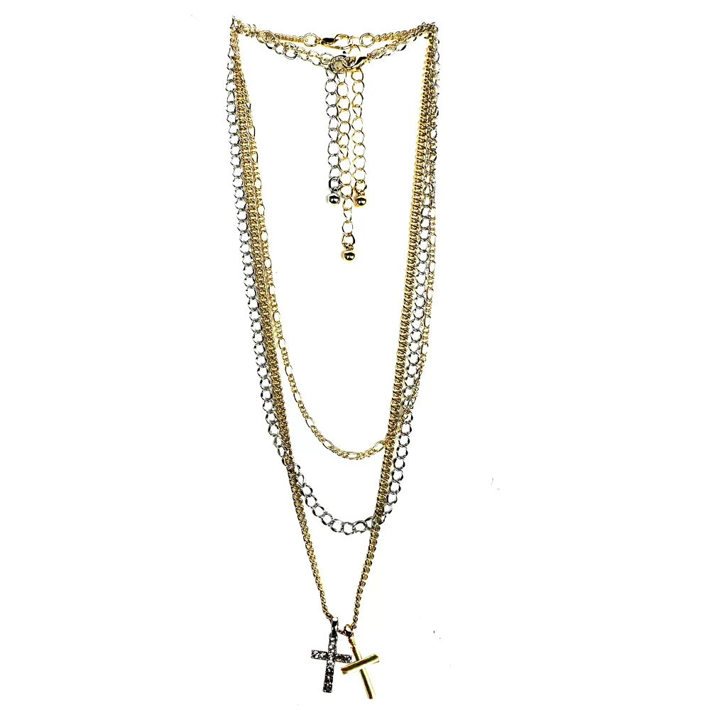 Multi-Pack Goldtone and Silvertone Cross Pendant Chain Necklace - 3 Pack