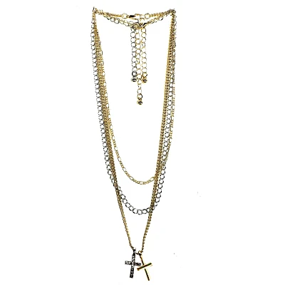 Multi-Pack Goldtone and Silvertone Cross Pendant Chain Necklace - 3 Pack