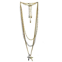 Multi-Pack Goldtone and Silvertone Cross Pendant Chain Necklace - 3 Pack