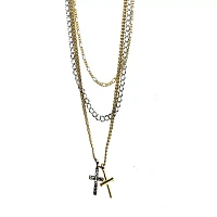 Multi-Pack Goldtone and Silvertone Cross Pendant Chain Necklace - 3 Pack