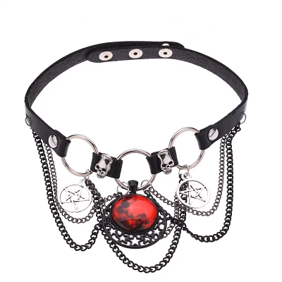 Blood Moon Pentagram Skull Chain Choker Necklace