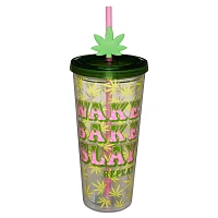 Wake Bake Slay Weed Leaf Cup with Straw - 22 oz.