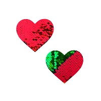 Green and Red Flip-Sequin Heart Nipple Pasties