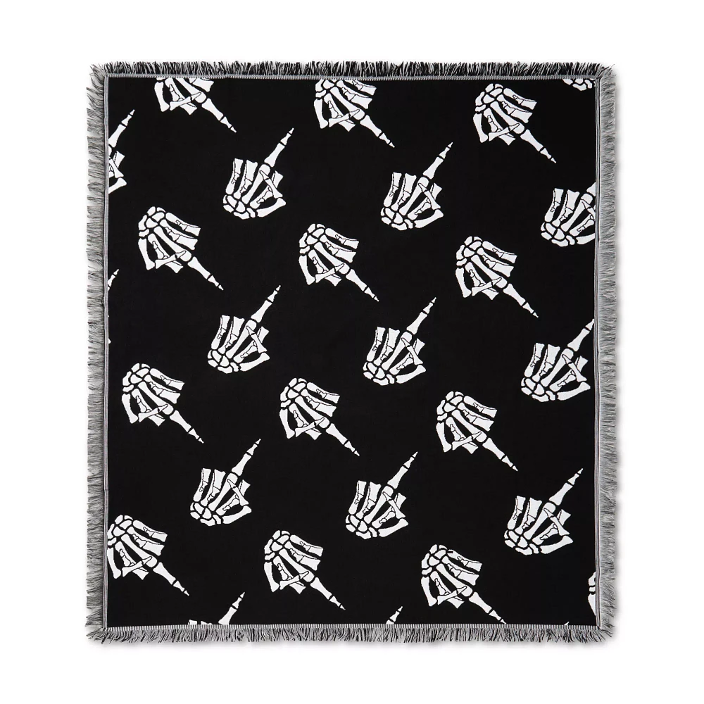 Skeleton Middle Finger Throw Blanket