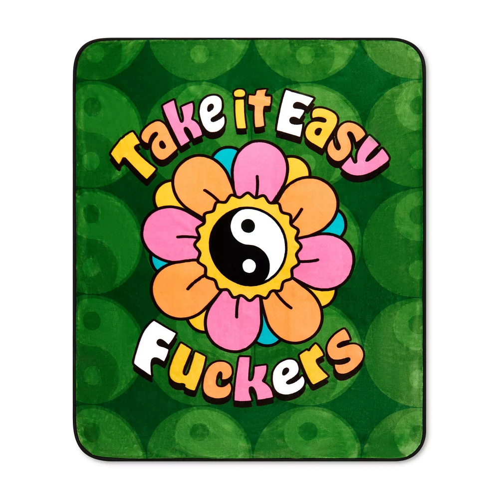Take It Easy Fuckers Yin Yang Flower Fleece Blanket