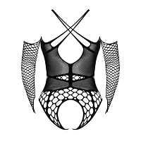 Long Sleeve Strappy Fishnet Teddy