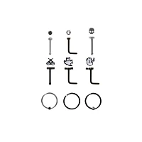 Multi-Pack CZ Moth Skull Ghost Pin L-Bend and Hoop Nose Rings 9 Pack - 18 Gauge