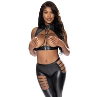 Black Open Cup Vest and Strappy Leggings