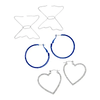 Multi-Pack Blue and Silver Butterfly Heart Hoops - 3 Pair