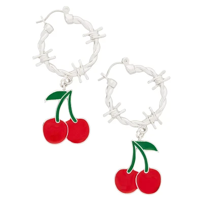 Barbed Wire Cherry Hoop Earrings