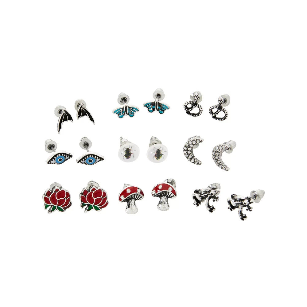 Multi-Pack Mushroom Snake Earrings - 9 Pair