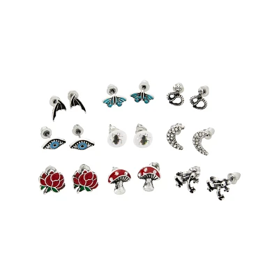 Multi-Pack Mushroom Snake Earrings - 9 Pair