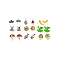 Multi-Pack Snail Acorn Frog Mushroom Sun Stud Earrings - 9 Pair