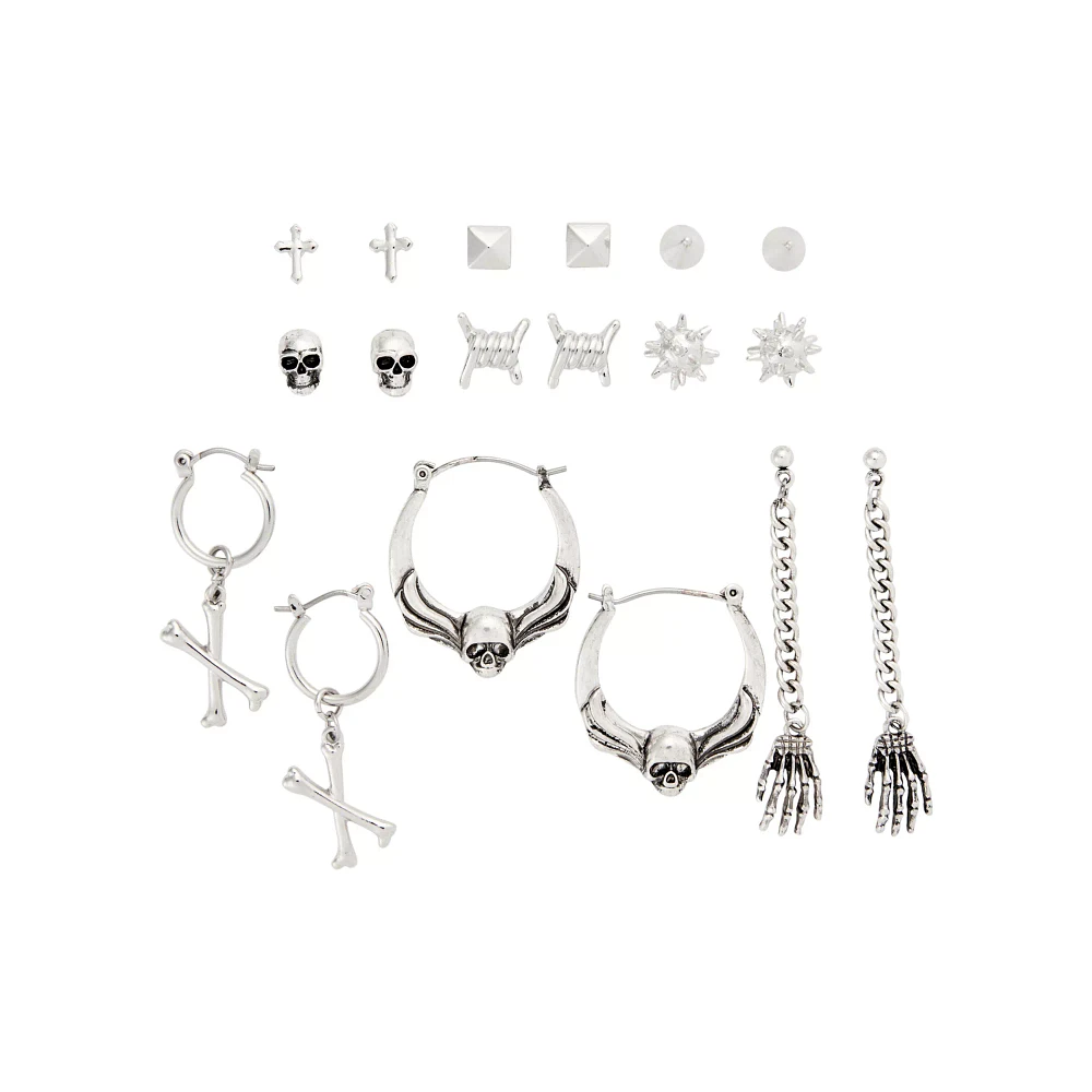 Multi-Pack Cross Pyramid Skeleton Hand Earrings - 9 Pair