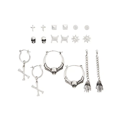 Multi-Pack Cross Pyramid Skeleton Hand Earrings - 9 Pair