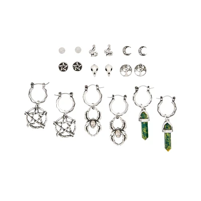 Multi-Pack CZ Spider & Crystal Dangle Earrings - 9 Pairs