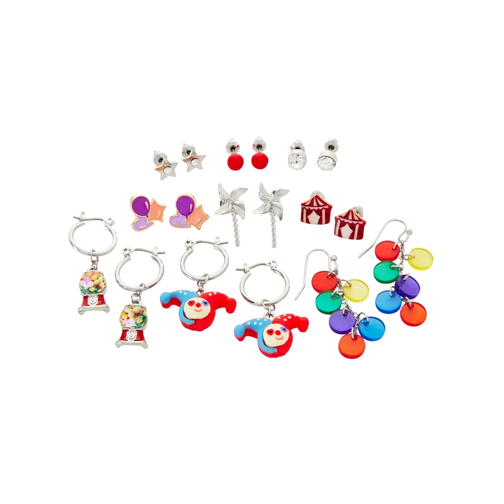 Multi-Pack Circus Clown Earrings - 9 Pack