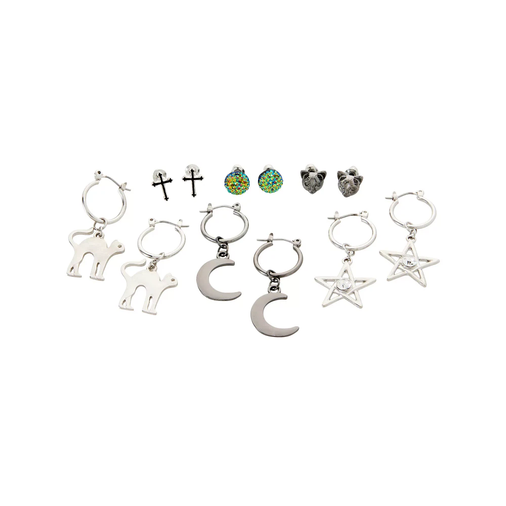Multi-Pack Cat and Moon Earrings - 6 Pack