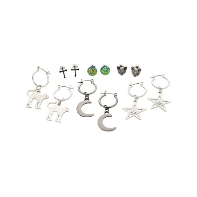 Multi-Pack Cat and Moon Earrings - 6 Pack