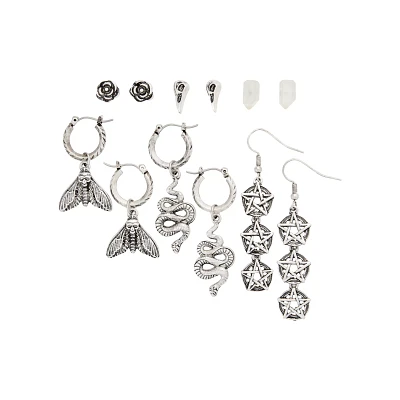 Multi-Pack Moth Snake Pentagram Earrings - 6 Pair