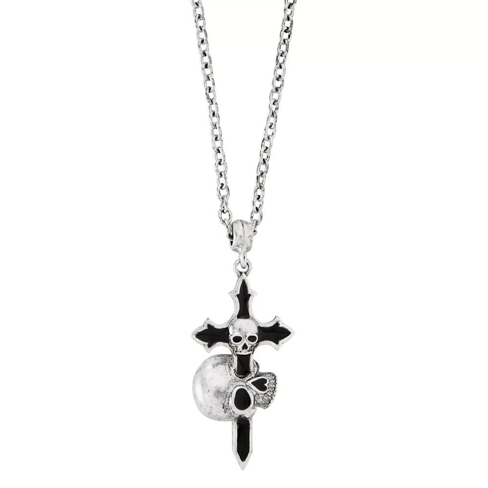 Dual Skull Cross Pendant Necklace