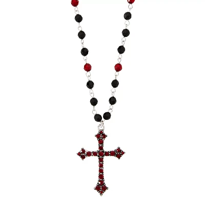 Black and Red Cross Rosary Necklace