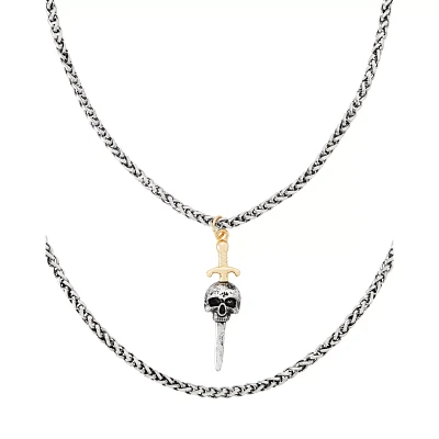 Dual Row Skull Sword Pendant Necklace