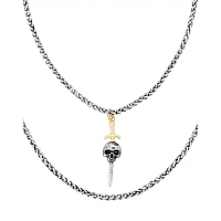 Dual Row Skull Sword Pendant Necklace