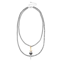 Dual Row Skull Sword Pendant Necklace
