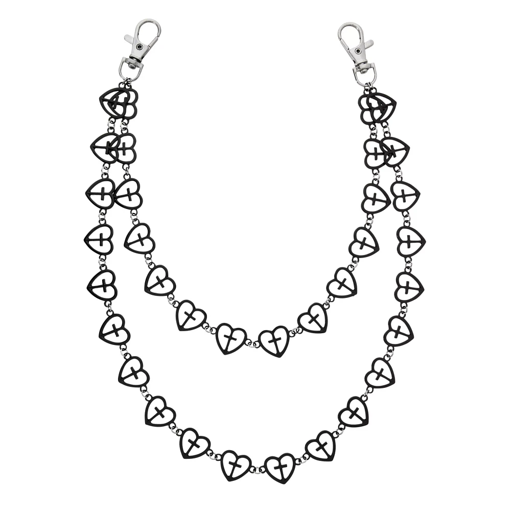 Black Cross Heart Wallet Chain