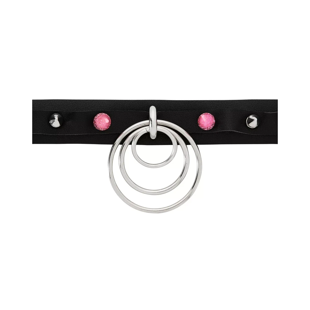 Black and Pink Spiked Layered Ring Choker Necklace
