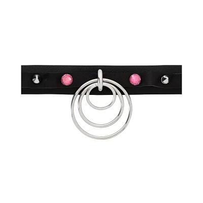 Black and Pink Spiked Layered Ring Choker Necklace