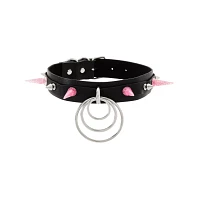 Black and Pink Spiked Layered Ring Choker Necklace
