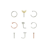 Multi-Pack CZ Butterfly Pin L-Bend Screw Hoop and Half Hoop Nose Rings 12 Pack - 20 Gauge
