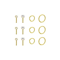 Multi-Pack CZ Classic Goldtone Pin and Hoop Nose Rings 12 Pack - 20 Gauge