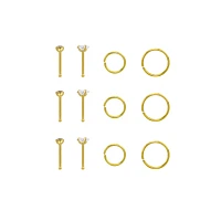 Multi-Pack CZ Classic Goldtone Pin and Hoop Nose Rings 12 Pack - 20 Gauge