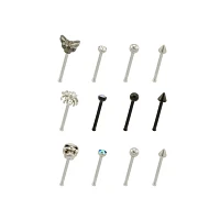 Multi-Pack CZ Butterfly Spider Skull Pin Nose Rings 12 Pack - 20 Gauge