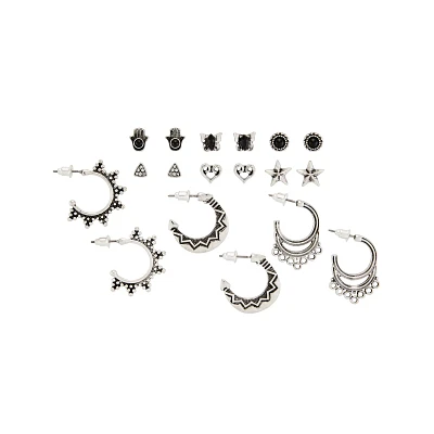 Multi-Pack CZ Hand and Heart Earrings - 9 Pack