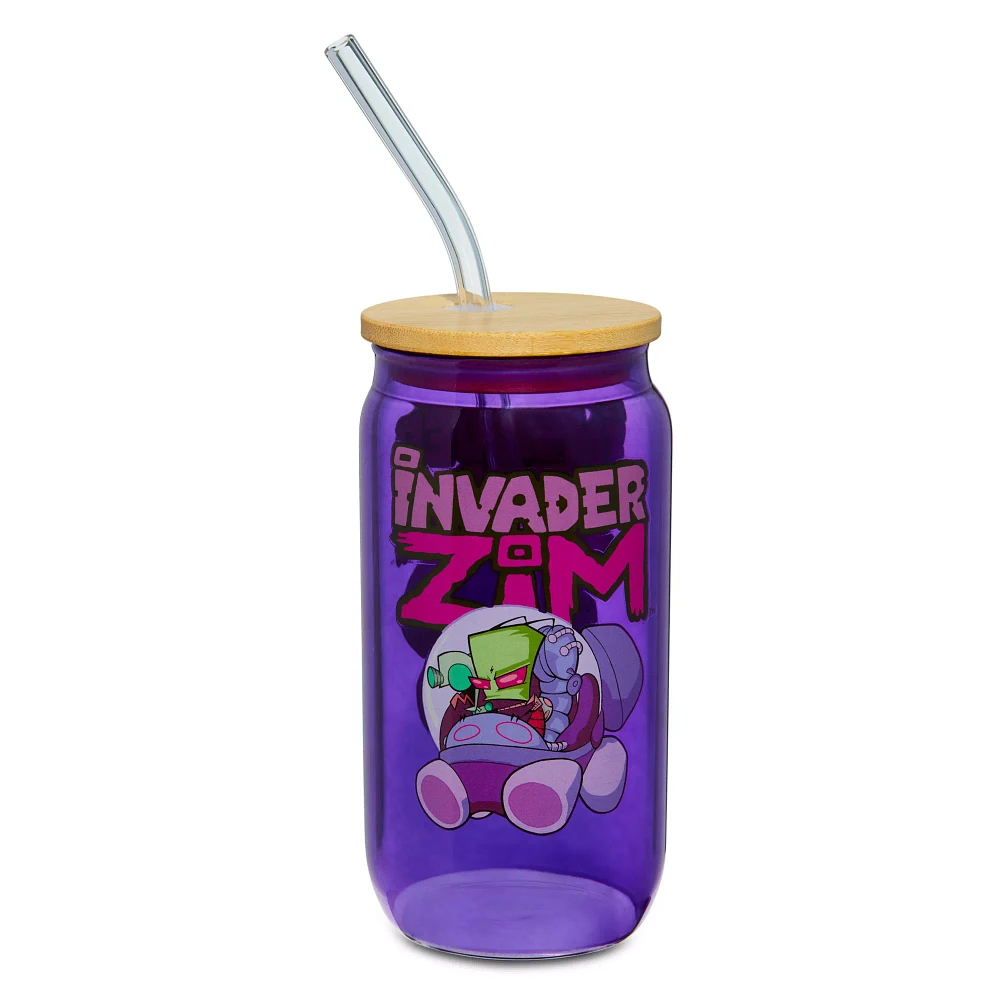 Invader Zim Glass Cup with Straw - 16 oz.