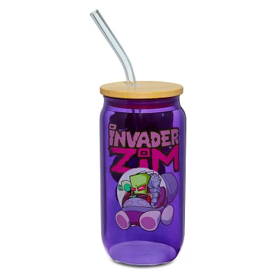 Invader Zim Glass Cup with Straw - 16 oz.