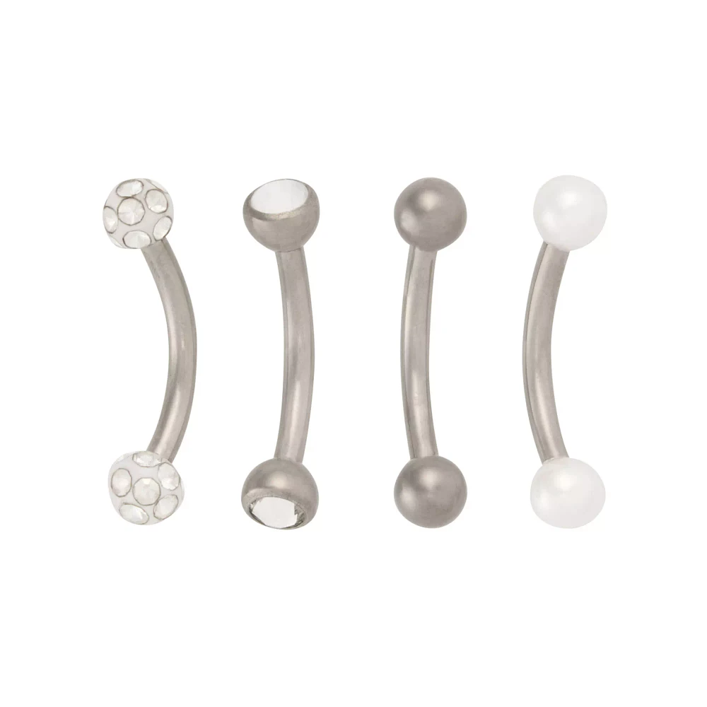 Multi-Pack CZ and Pearl-Effect Titanium Curved Barbells 4 Pack - 16 Gauge
