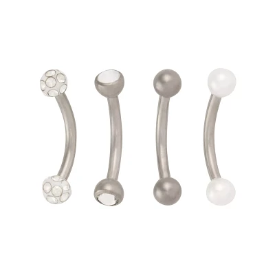 Multi-Pack CZ and Pearl-Effect Titanium Curved Barbells 4 Pack - 16 Gauge