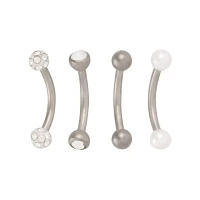 Multi-Pack CZ and Pearl-Effect Titanium Curved Barbells 4 Pack - 16 Gauge