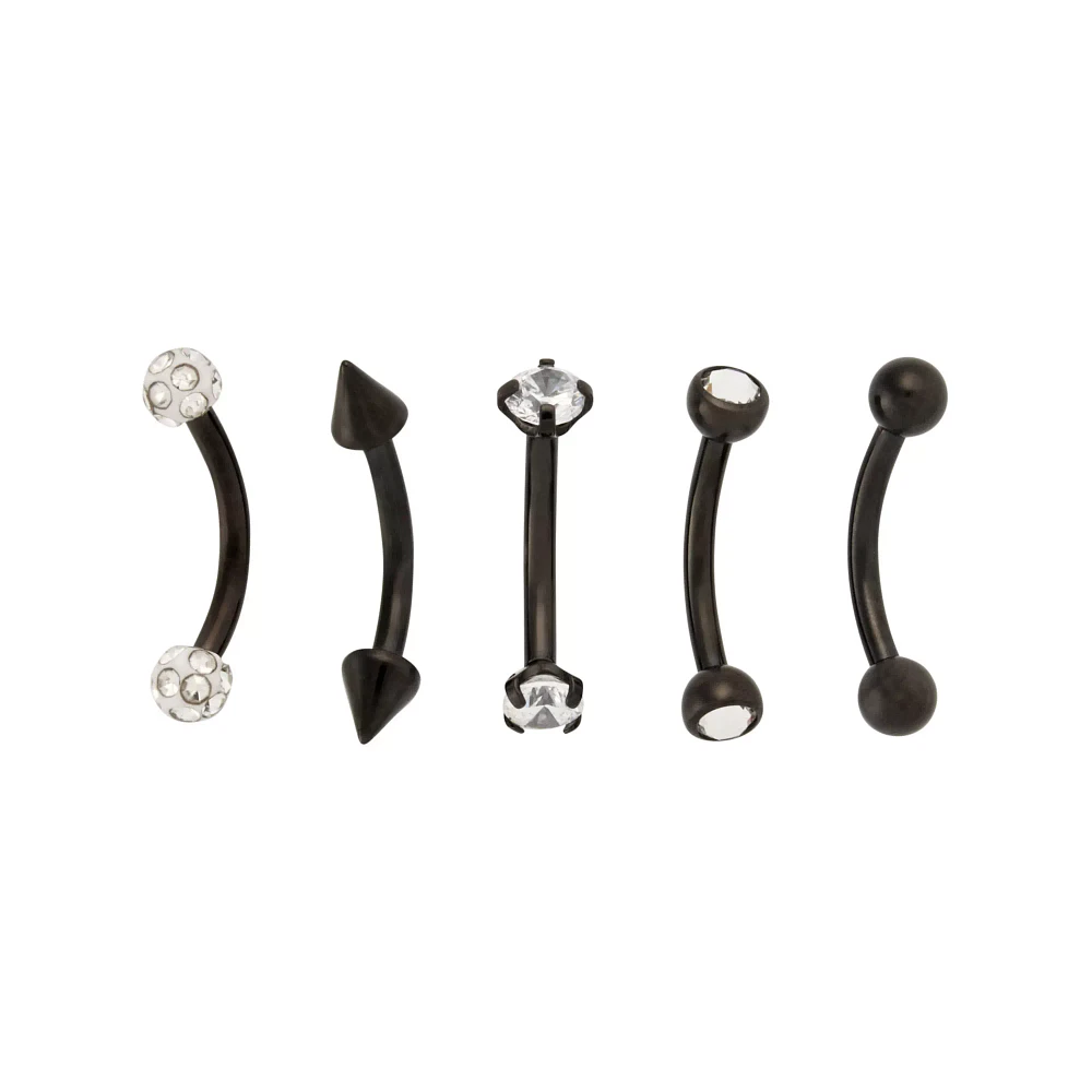 Multi-Pack CZ Black Spike Curved Barbells 5 Pack - 16 Gauge